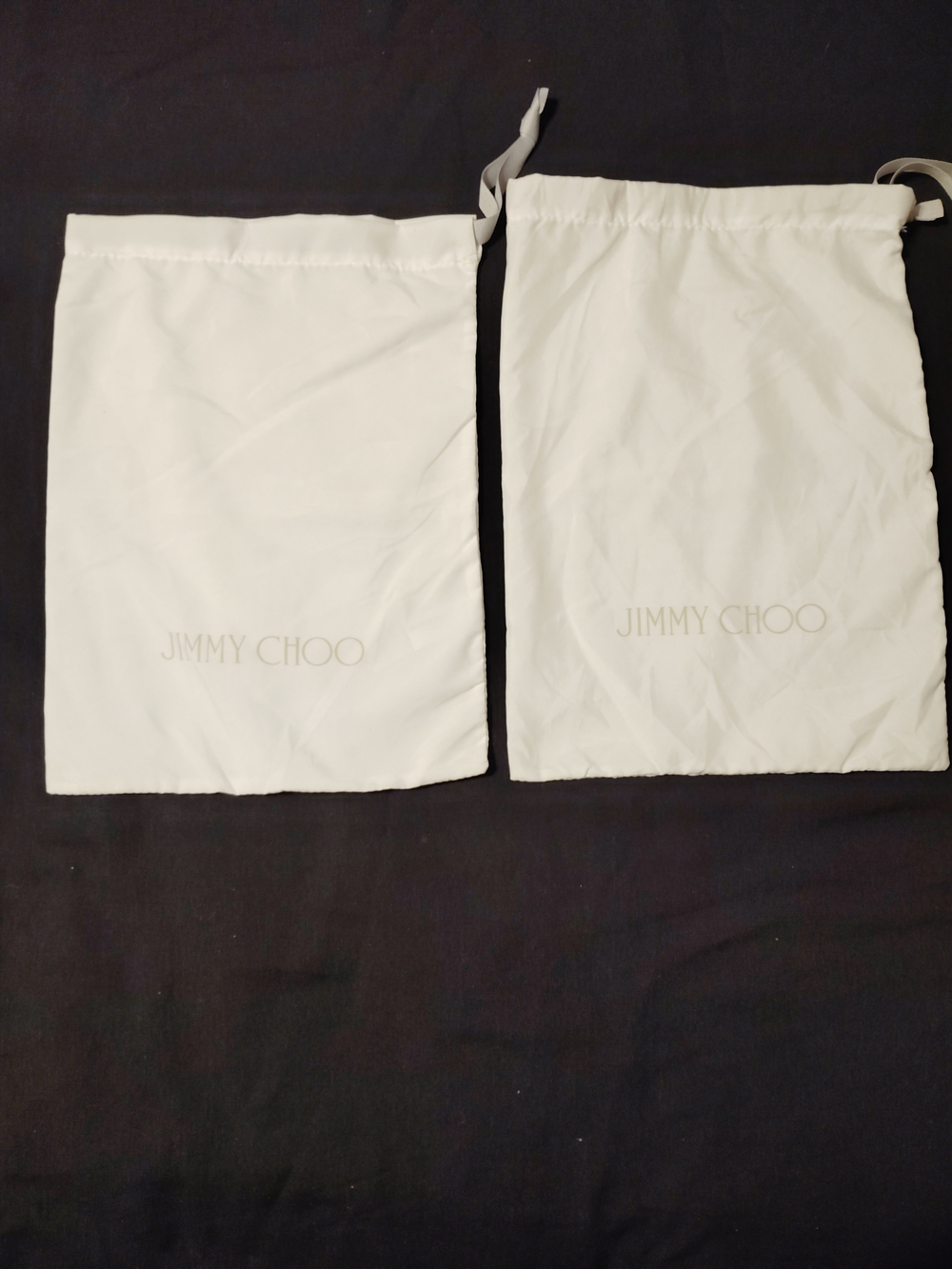 2pc Jimmy Choo White Dust Bag w/Grey Logo Set - Drawstring Shoe Bags